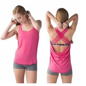 Lululemon Free To Be Wild Tank Top Pink Fly Butterfly Angel Built In Bra Size 2